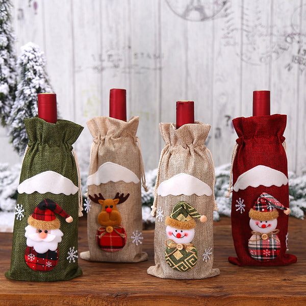 Christmas Linen Wine Bottle Cover Decorative Doll