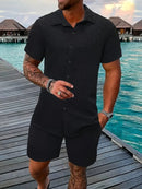 Men's Jacquard Casual Shirt and Shorts Set