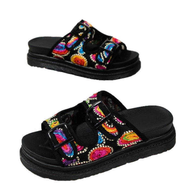 all-match thick bottom buckle solid color sandals