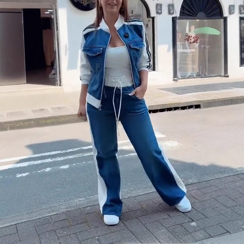 Women's Denim Long Sleeve Two-Piece Set