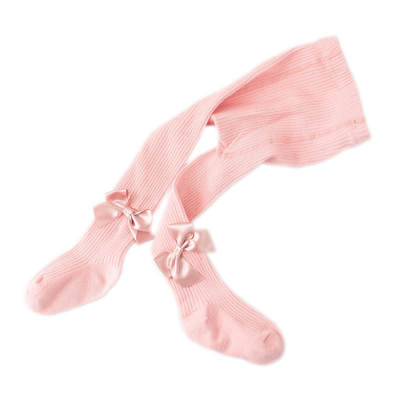 Spring And Autumn New Children's Pantyhose Bow Cotton White Baby Socks Medium Thick Foreign Girl Leggings - Suni