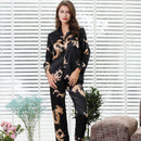 Simulated silk couple sleepwear new long sleeved set men's and women's V-neck silk printed dragon and phoenix home clothes - TrendTrove