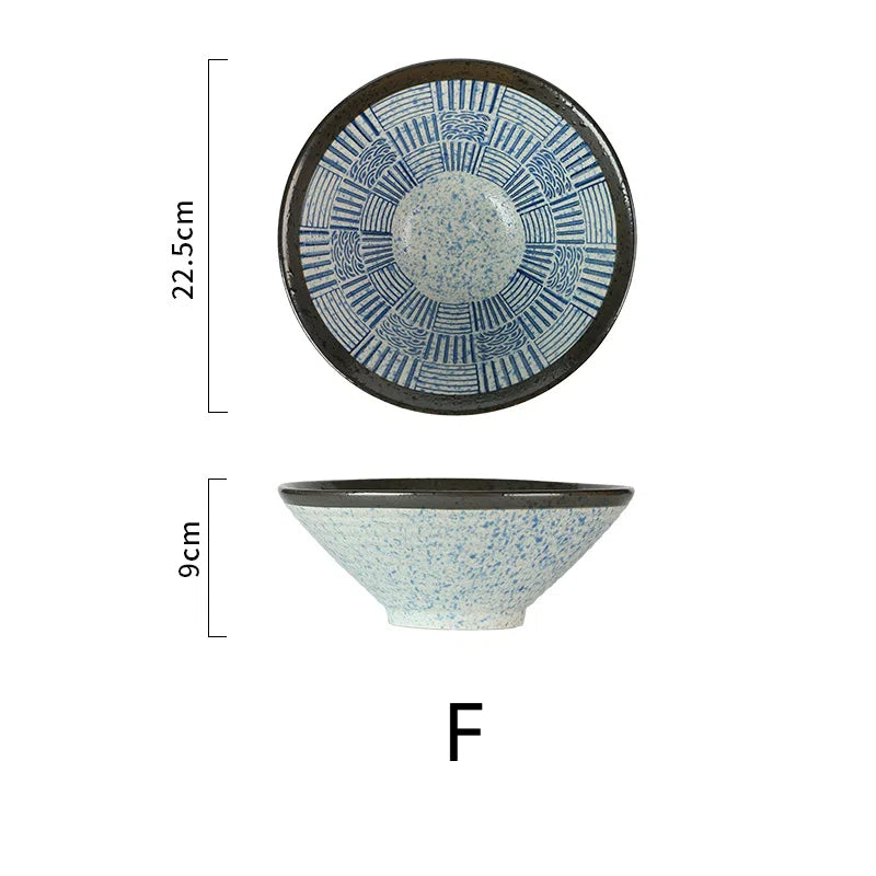 Lamian Noodles Bowl Sea Ripple Bamboo Hat Bowl Creative Large Soup Bowl Beef Noodle Bowl Home Vintage Bowl - TrendTrove