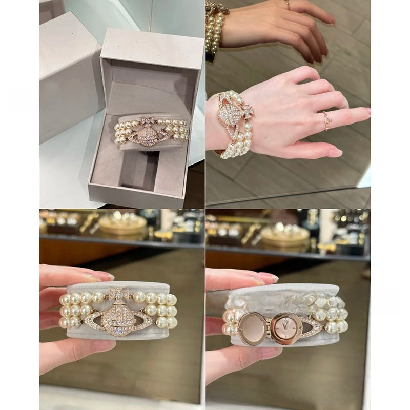 Pearl-set diamond style Saturn watch