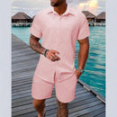 Men's Jacquard Casual Shirt and Shorts Set
