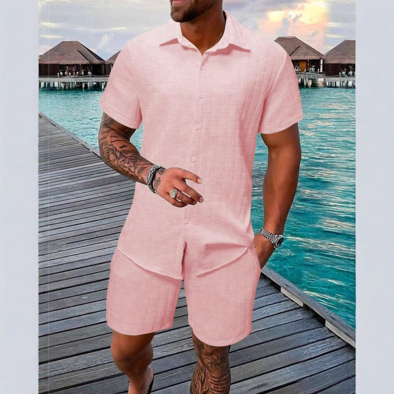 Men's Jacquard Casual Shirt and Shorts Set