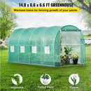 VEVOR Walk-in Tunnel Greenhouse, 14.8 X 6.6 X 6.6 Ft Portable Plant Hot House W  Galvanized Steel Hoops, 1 Top Beam, Diagonal Poles, Zippered Door   8 Roll-up Windows, Green