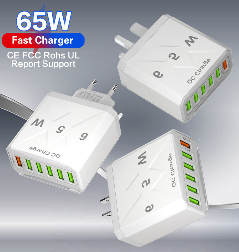 Standard 65W fast charging Korean standard mobile phone charger 6USB multi port fast charging head travel charger - TrendTrove