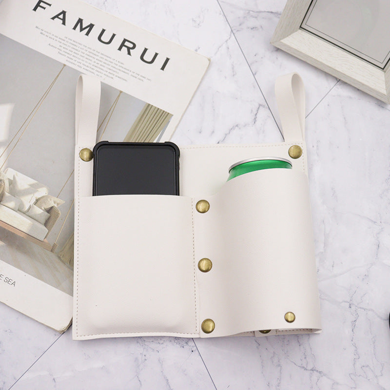 Camping chair leather storage bag mobile phone beer beverage storage bag outdoor chair side bag miscellaneous storage - TrendTrove