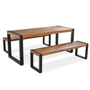 GO 3-pieces Outdoor Dining Table With 2 Benches, Patio Dining Set With Unique Top Texture, Acacia Wo