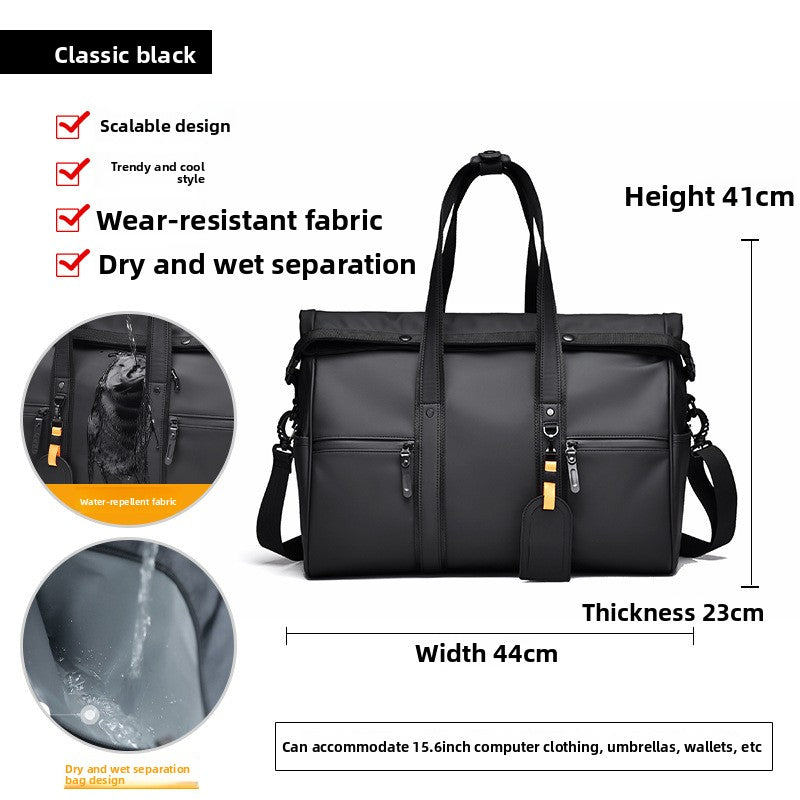 Water-Repellent Large-Capacity Travel Tote Bag with Dry/Wet Separation