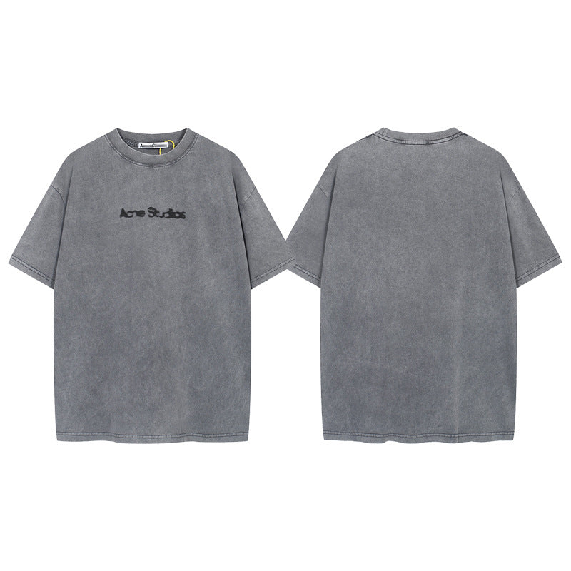 Distressed Washed Gradient Print Cotton T-shirt