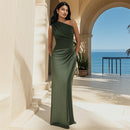 Elegant Off-Shoulder Ruched Satin Dress