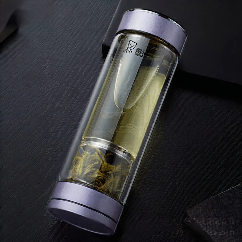 Magnetic Double-Layer Glass Tea Cup with Filter