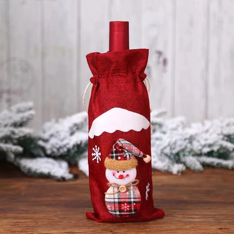 Christmas Linen Wine Bottle Cover Decorative Doll