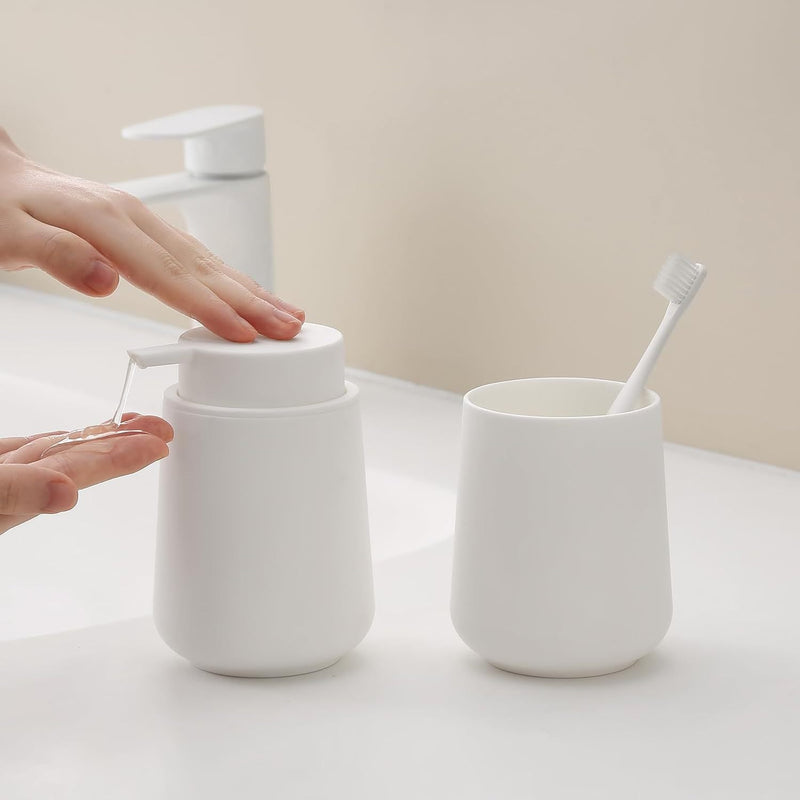 Matte Black Bathroom Accessories Set Plastic Soap Dispenser Toothbrush Holder Cup Soap Dish For Modern Bathroom Decor