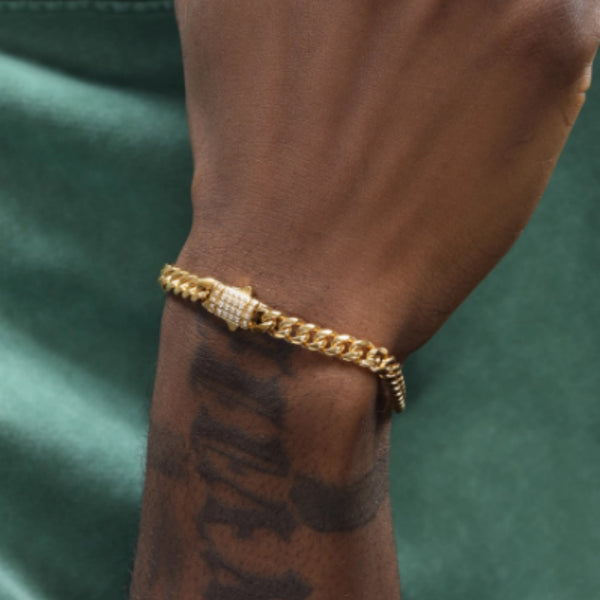 8mm Gold Titanium Steel Cuban Bracelet Men's Hip Hop