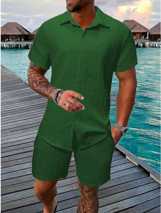 Men's Jacquard Casual Shirt and Shorts Set