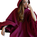 Loose-fitting hooded buttoned cape