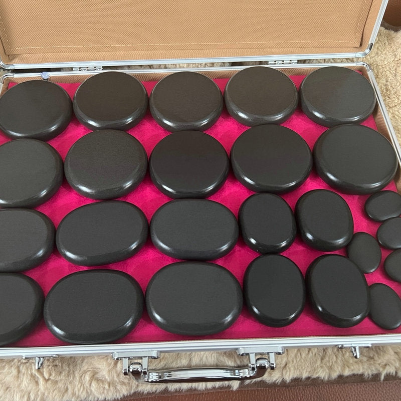 Massage Volcanic Energy Stone Set with Heating Box for Spa and Relaxation
