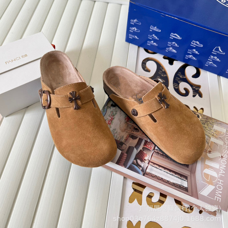 Super leather Bohken half-slip-on head-covering slip-on shoes