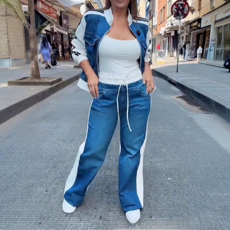 Women's Denim Long Sleeve Two-Piece Set