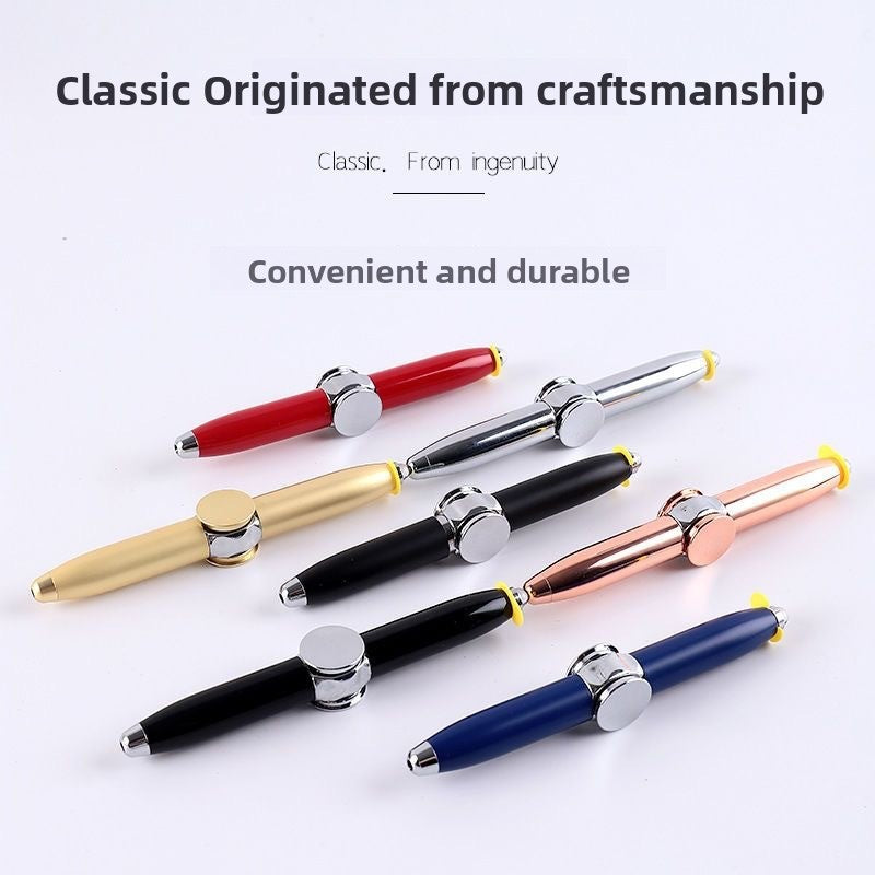 Multi-functional fingertip stress-relieving spherical gyroscope pen with light