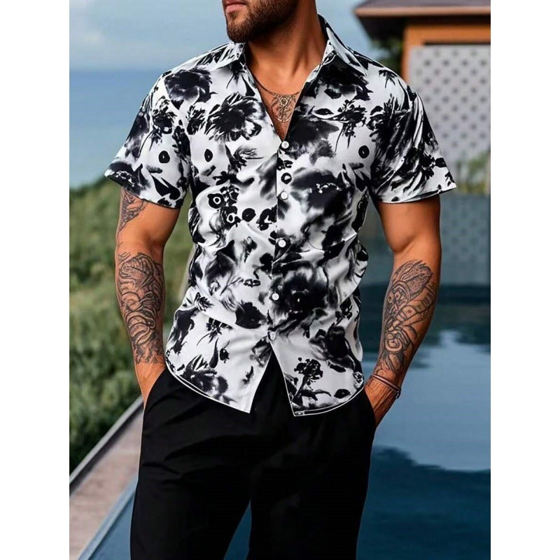 Men's Short-Sleeved Shirt and Beach Pants Set
