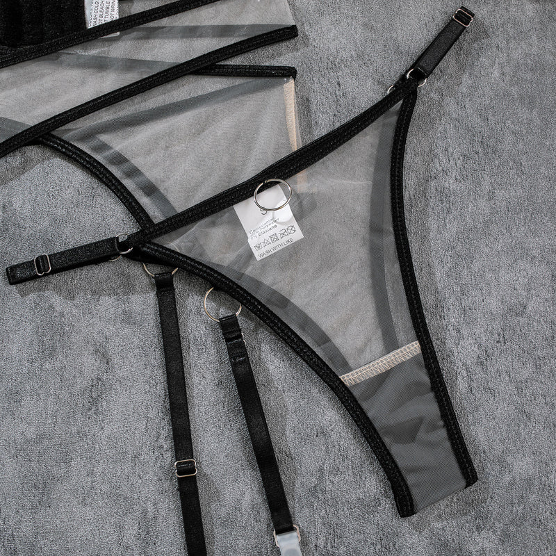 Nude Feel Breathable Mesh See-through Underwear Four-piece Set