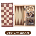 Three-in-One Wooden Chess Checkers Backgammon Board Game Set