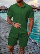 Men's Jacquard Casual Shirt and Shorts Set