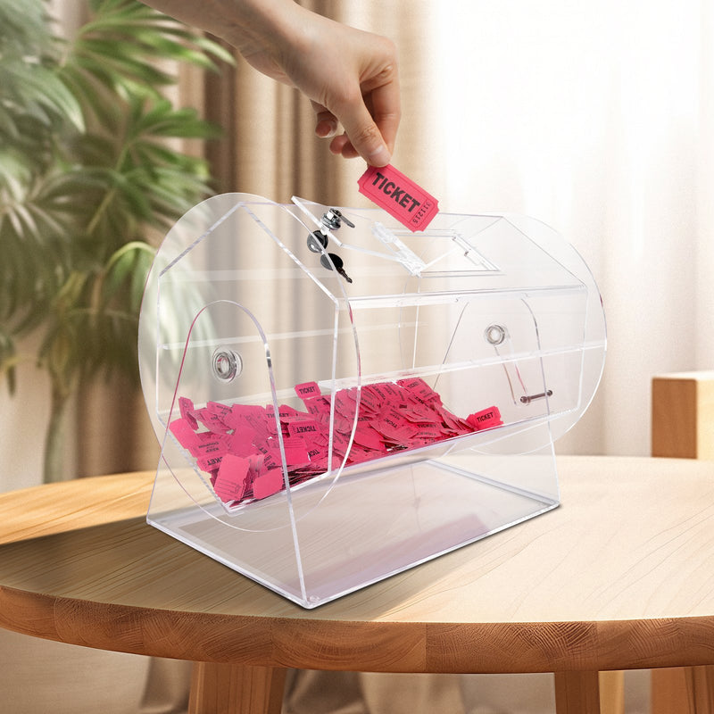 VEVOR Acrylic Raffle Drum,Professional Raffle Ticket Spinning Cage With 2 Keys, Transparent Lottery Spinning Drawing, Holds 10000 Tickets Or 300 Raffle Balls, Raffle Ticket Box For Lottery Games Bing
