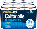Cottonelle Ultra Clean Toilet Paper with Active CleaningRipples Texture, Strong Bath Tissue, 24 Family Mega Rolls (24 Family Mega Rolls = 132 Regular Rolls) (4 Packs of 6), 353 Sheets per Roll