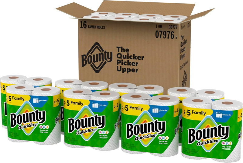 Bounty Paper Towels Quick Size, White, 16 Family Rolls = 40 Regular Rolls (Packaging May Vary)