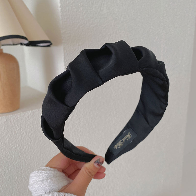 Black Large Intestine High-grade Satin Pleated Headband