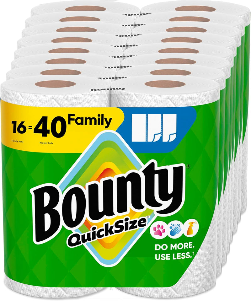 Bounty Paper Towels Quick Size, White, 16 Family Rolls = 40 Regular Rolls (Packaging May Vary)
