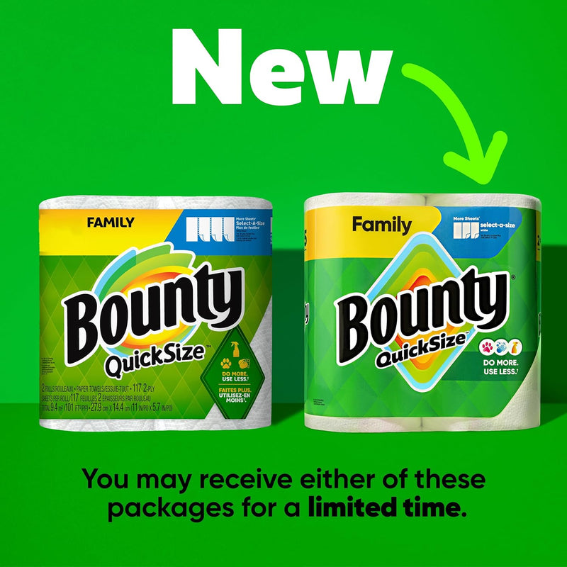 Bounty Paper Towels Quick Size, White, 16 Family Rolls = 40 Regular Rolls (Packaging May Vary)