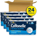 Cottonelle Ultra Clean Toilet Paper with Active CleaningRipples Texture, Strong Bath Tissue, 24 Family Mega Rolls (24 Family Mega Rolls = 132 Regular Rolls) (4 Packs of 6), 353 Sheets per Roll