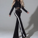 Conjunto de dos piezas de traje de calle para mujer, cuello alto, manga larga y pantalones cortos