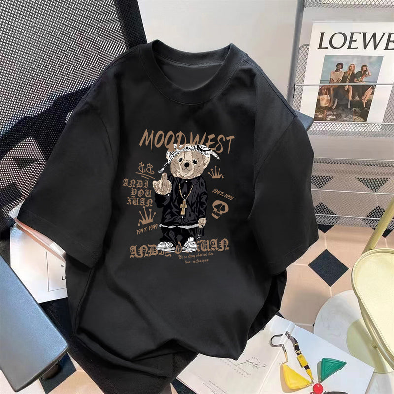 Trendy Summer Bear Print Loose T-Shirt
