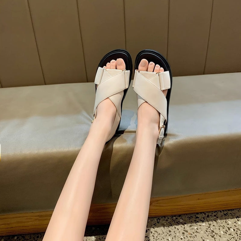 Women's Casual Roman Sandals with Cross-Strap Design