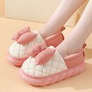 Ankle Wrap Cotton Slippers Women's Winter Thick-soled Home PU Leather Waterproof Slippers