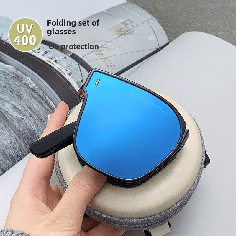 Folding sunglasses can be worn over men's myopia glasses