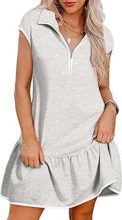 Vestido de mujer de manga corta con cuello polo y cremallera en la cintura