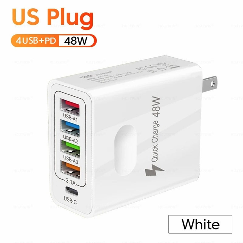4USB charger, five in one charger, 48W multi interface charger, PD fast charging charger, 4U+PD - TrendTrove