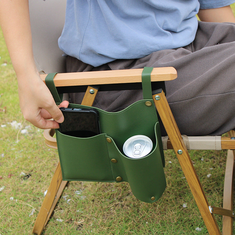 Camping chair leather storage bag mobile phone beer beverage storage bag outdoor chair side bag miscellaneous storage - TrendTrove