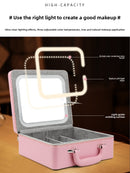 Large capacity makeup bag with mirror and lamp