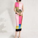 Vestido plisado de colores a juego de mediados de la antigüedad para mujer