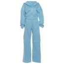 Women's Hooded Zipper Coat and Pants Suit