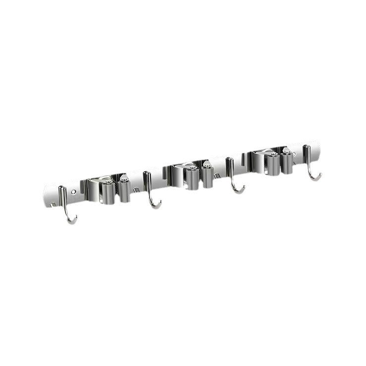 Stainless Steel Wall-Mounted Mop Rack with Hooks and Clips